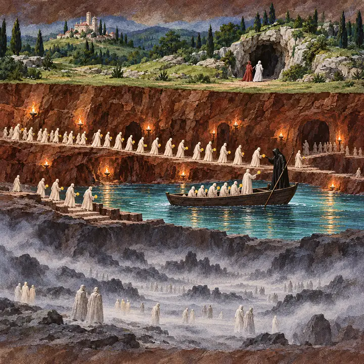 The surface above the Inferno: a hill town, a dark wood and the cave of the gate