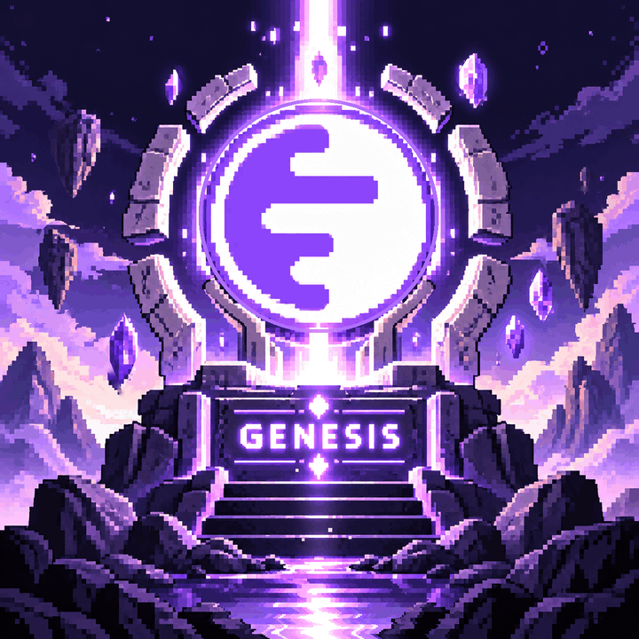 Animated Ink Sigil: a purple seal turning inside a stone portal above an altar marked Genesis